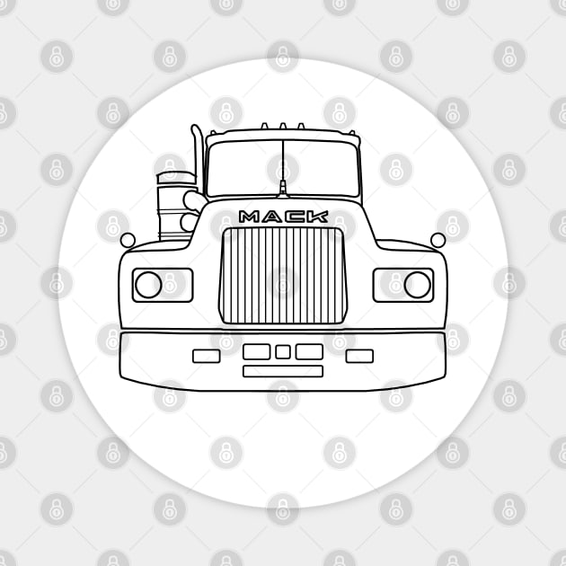 Classic American big rig semi truck outline graphic (black) Magnet by soitwouldseem